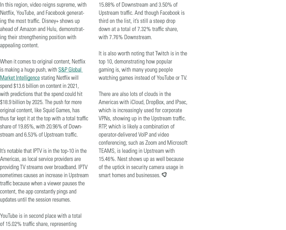 In this region, video reigns supreme, with Netflix, YouTube, and Facebook generating the most traffic  Disney+ shows    