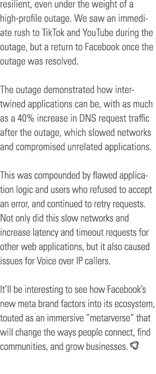 resilient, even under the weight of a high-profile outage  We saw an immediate rush to TikTok and YouTube during the    