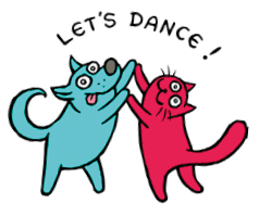 Cute dog Kik and cat Tik dancers  Vector illustration  Best friends  Together forever  Cartoon pets characters 